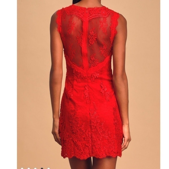 Lulu’s Until We Meet Again Red Lace Embroidered Mini Dress Size Small NWT - Picture 4 of 10